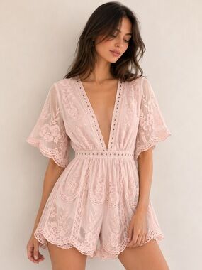 Delicate Blush Pink Lace Romper